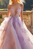 Lilac Ball Gown Off the Shoulder Tulle Quinceañera Dress with Lace Appliques