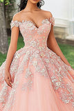 Blush Ball Gown Appliqued Off The Shoulder Maxi Quinceañera Dress