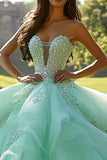 Sparkly Mint Sweetheart Ruffled Quinceañera Dress with Sequins