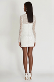 Sparkly White Bodycon Graduation Dress with Long Sleeves