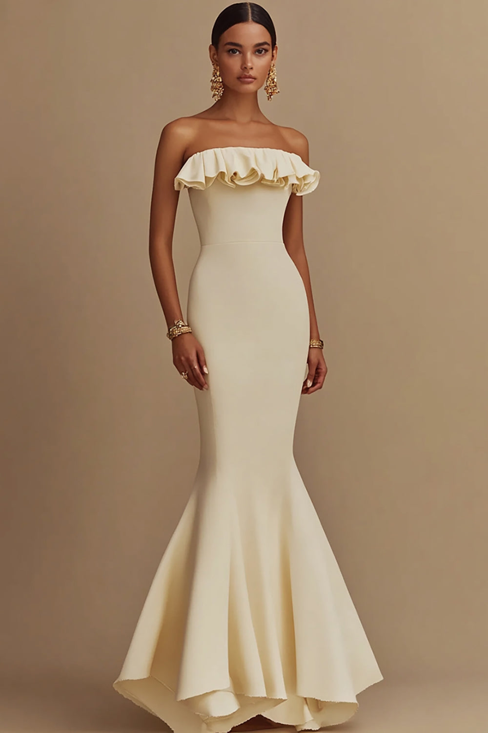Mermaid Daffodil Strapless Satin Graduation Dress with Ruffles