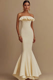 Mermaid Daffodil Strapless Satin Graduation Dress with Ruffles