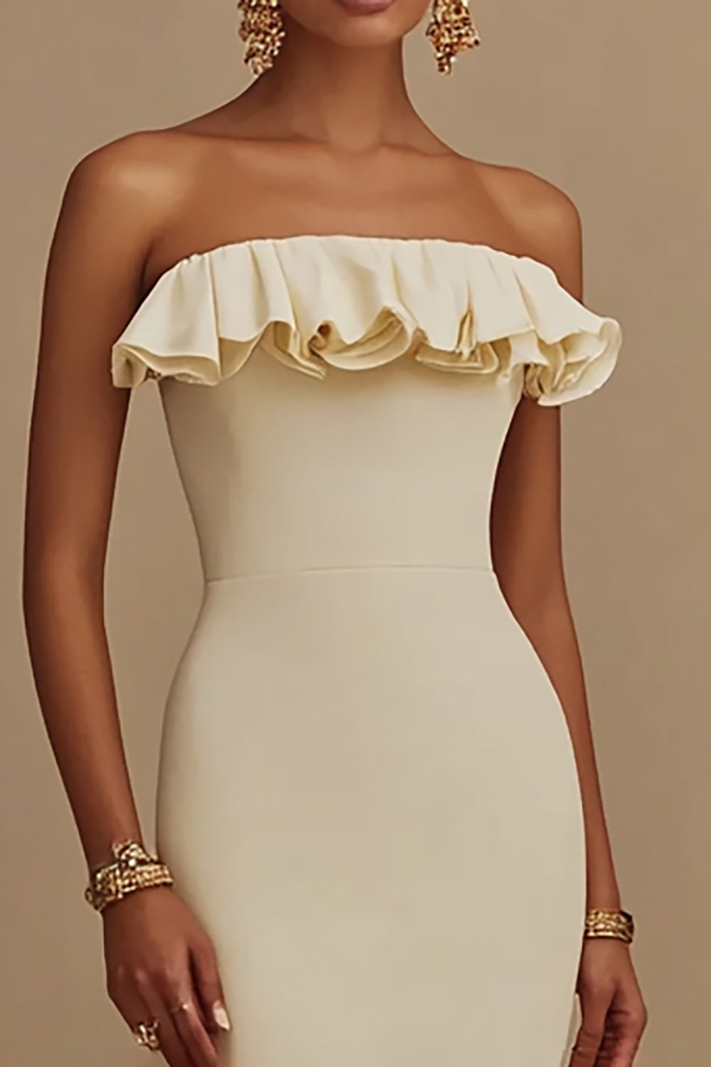 Mermaid Daffodil Strapless Satin Graduation Dress with Ruffles