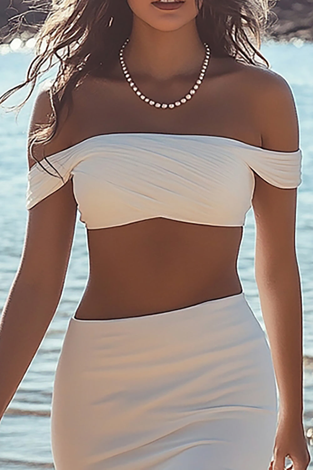 2-Piece Off the Shoulder White Chiffon Graduation Dress