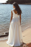 Chiffon A Line White V-Neck Long Graduation Dress
