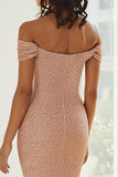 Sparkly Champagne Mermaid Sequin Off the Shoulder Mother of the Bride Dress