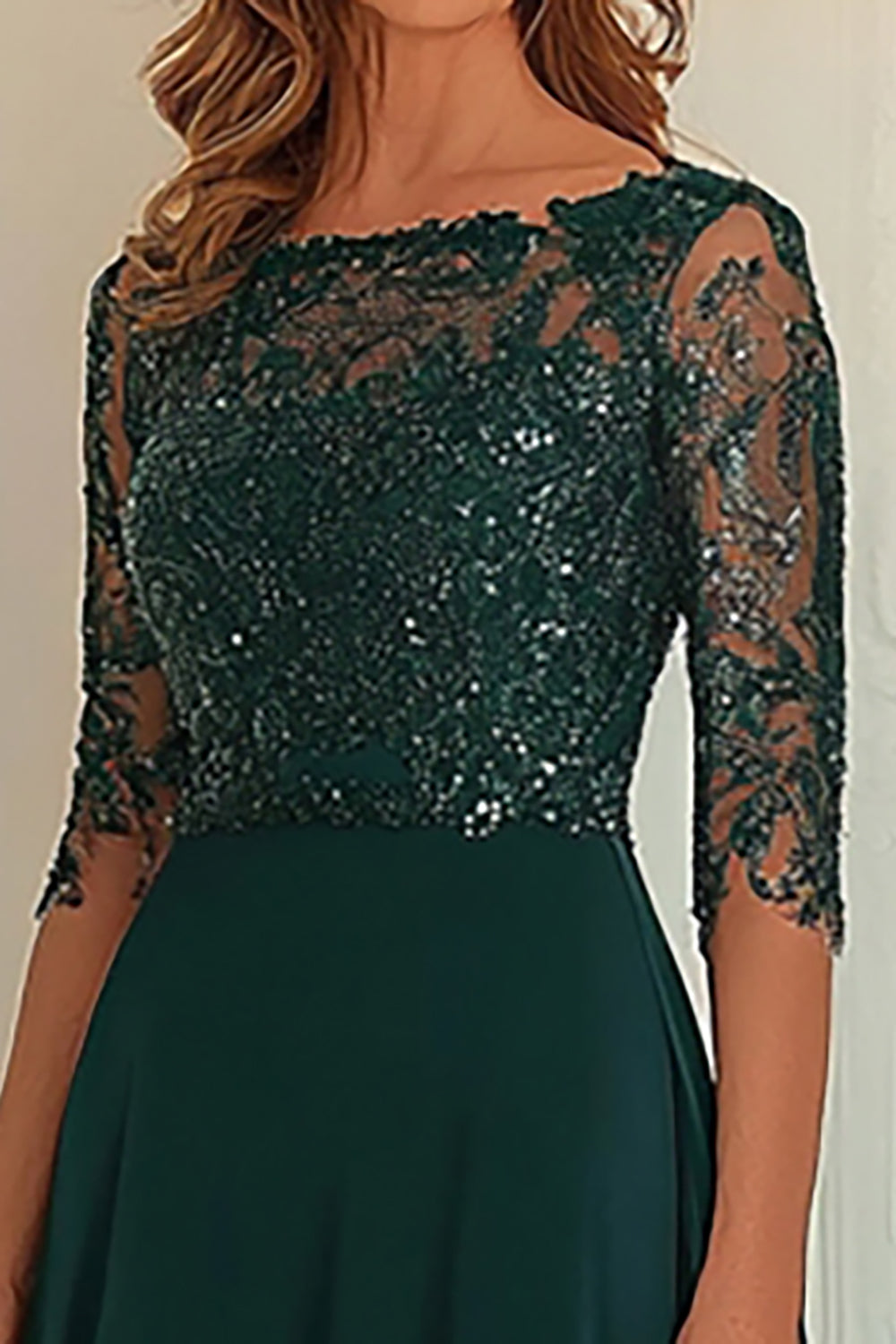 Dark Green Sparkly A-Line Mother of the Bride Dress with Lace
