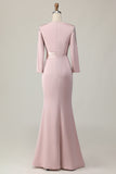 Blush Satin Sheath Mother of the Bride Dress with Ruffles