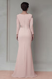 Blush Satin Sheath Mother of the Bride Dress with Ruffles
