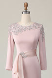 Blush Satin Sheath Mother of the Bride Dress with Ruffles