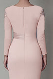 Blush Satin Sheath Mother of the Bride Dress with Ruffles