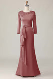 Blush Satin Sheath Mother of the Bride Dress with Ruffles