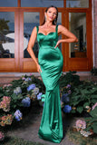 Dark Green Mermaid Spaghetti Straps Satin Maxi Formal Dress