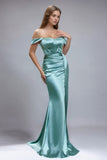 Elegant Green Mermaid Corset Satin Prom Dress with Slit