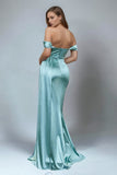 Elegant Green Mermaid Corset Satin Prom Dress with Slit