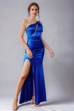 Royal Blue Sheath One Shoulder Keyhole Formal Dress with Slit