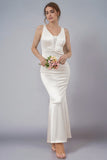 Elegant V Neck White Sheath Long Wedding Dress
