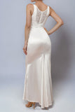 Elegant V Neck White Sheath Long Wedding Dress