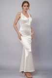 Elegant V Neck White Sheath Long Wedding Dress