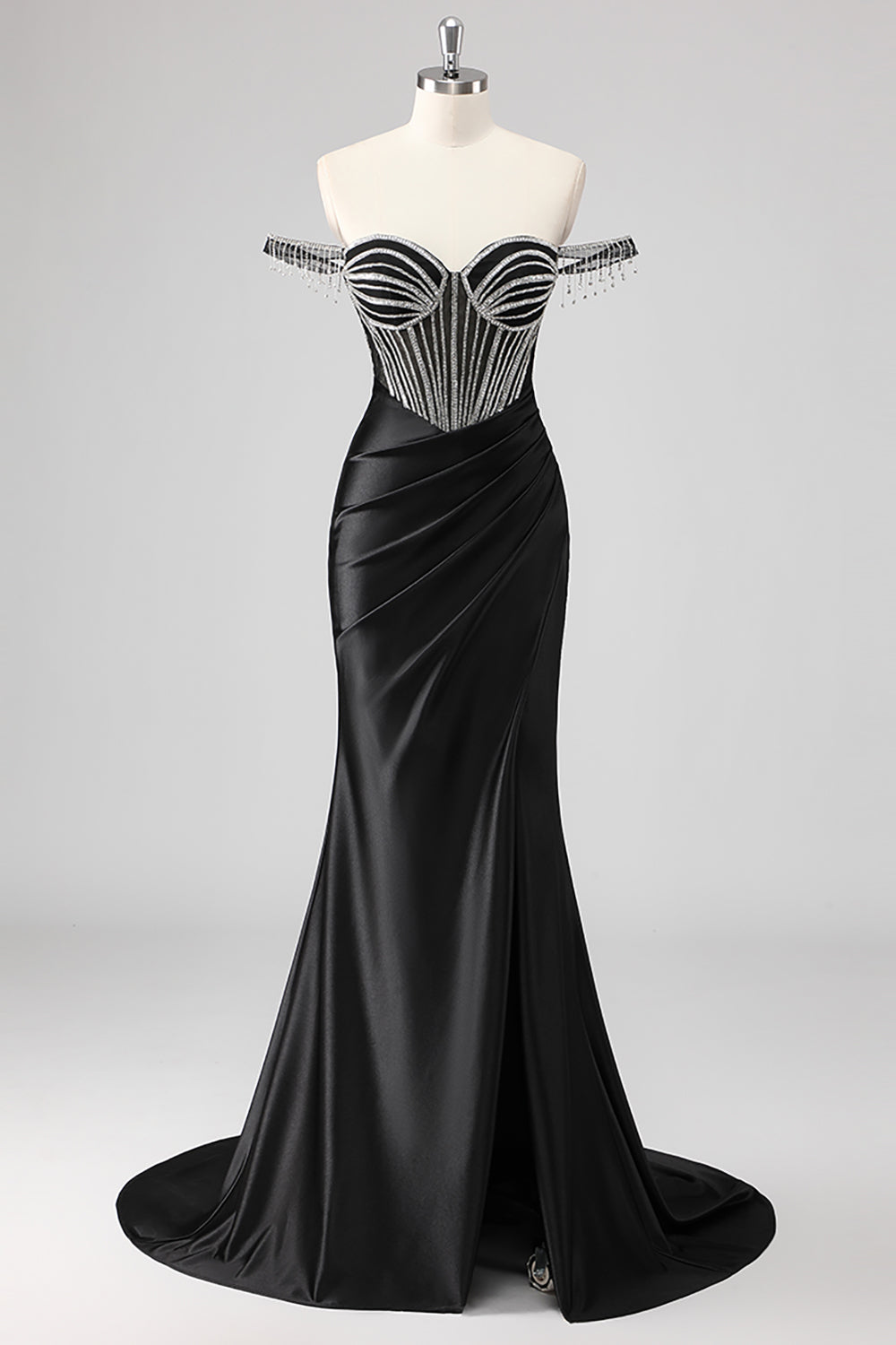 Sparkly Dark Green Mermaid Beaded Cold Shoulder Maxi Prom Dress with Slit