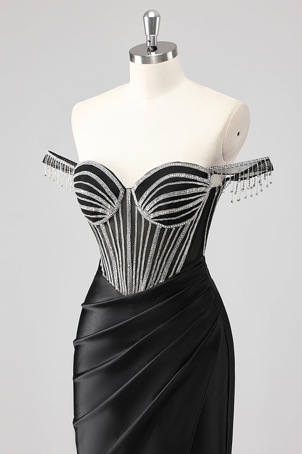 Sparkly Black Mermaid Beaded Maxi Prom Dress with Slit