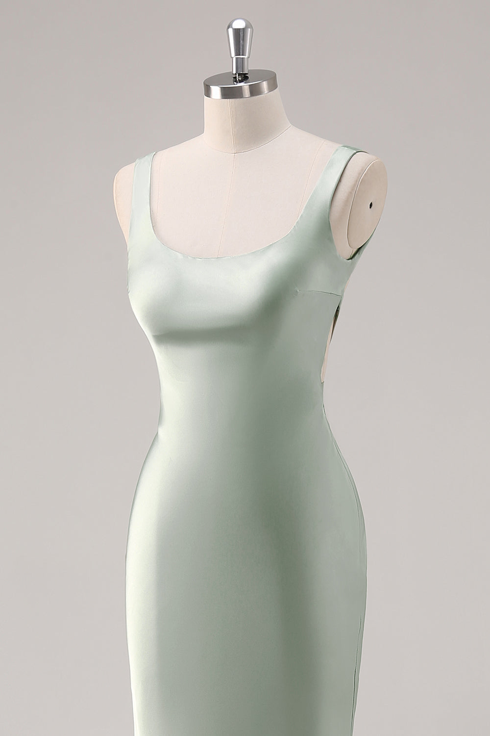 Sage Green Satin Scoop Neck Mermaid Maxi Bridesmaid Dress
