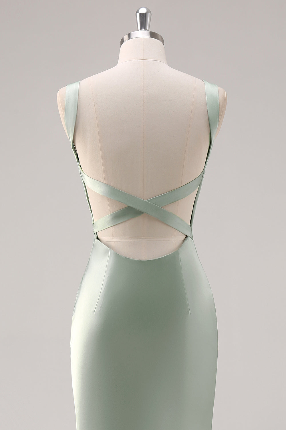Sage Green Satin Scoop Neck Mermaid Maxi Bridesmaid Dress