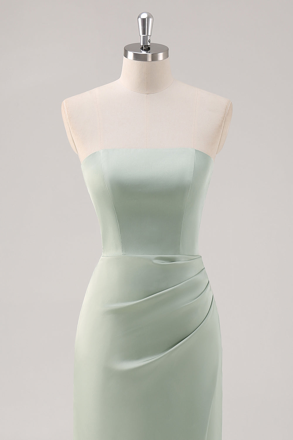 Mermaid Satin Strapless Sage Green Bridesmaid Dress with Slit