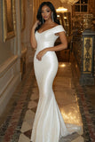 Glitter White Sequins Mermaid Sweep Train Wedding Dress
