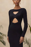 Black Scoop Neck Hollow Out Sheath Long Formal Dress