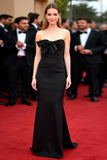 Black Strapless Satin Sheath Long Formal Dress with Bow
