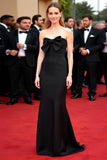 Black Strapless Satin Sheath Long Formal Dress with Bow