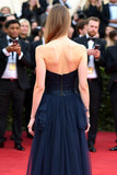 Sweetheart Navy Ruffled A Line Floor Length Formal Dress