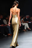 Golden Sheath One Shoulder Long Backless Formal Dress with Slit
