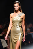 Golden Sheath One Shoulder Long Backless Formal Dress with Slit