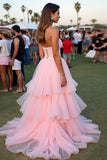Blush Ball Gown Tiered Flowy Floor Length Formal Dress