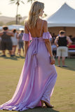Lilac A Line Spaghetti Straps Pleated Chiffon Formal Dress with Ruffles