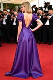 Dark Purple Deep V Neck A Line Floor Length Formal Dress