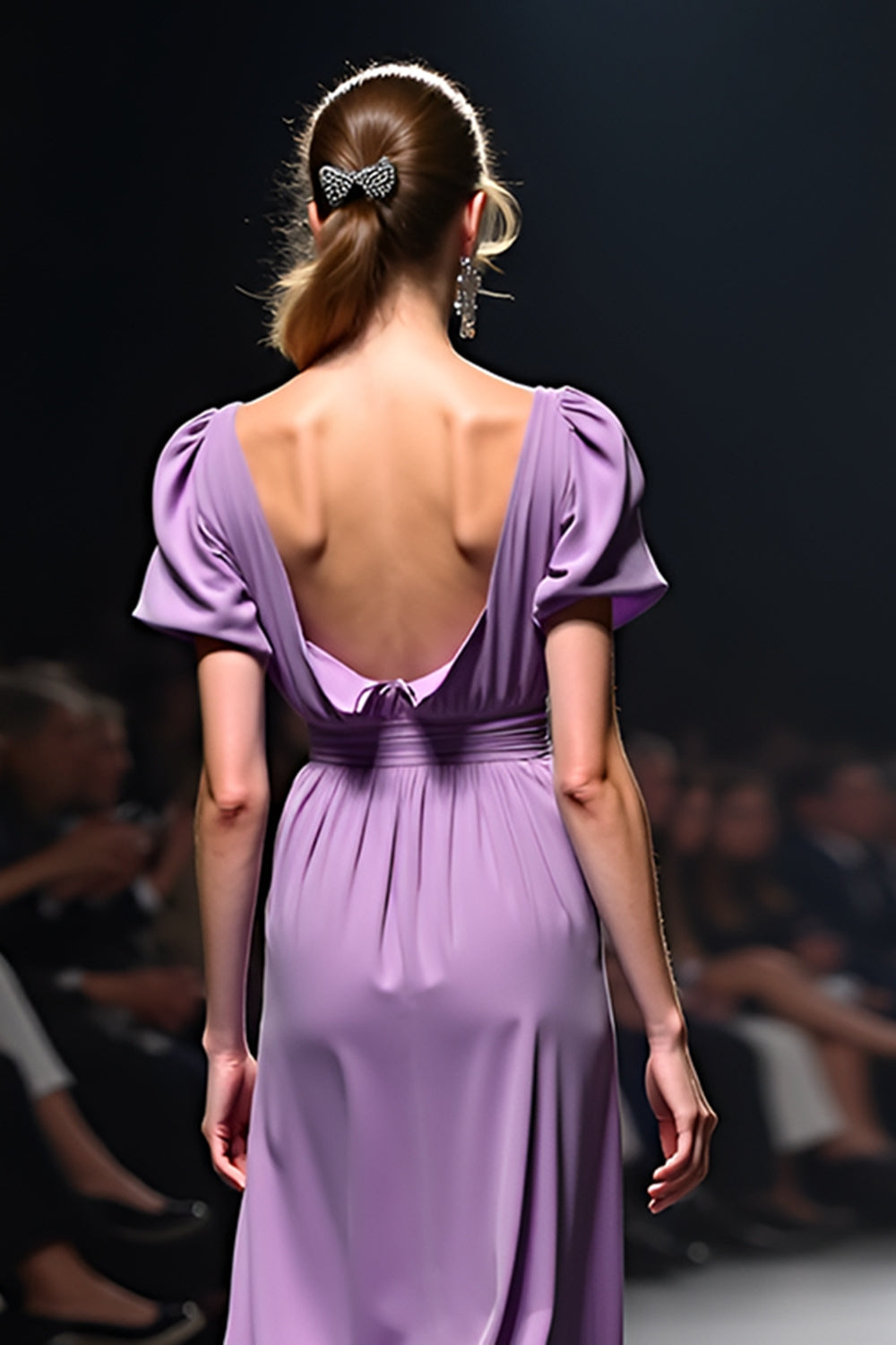Purple V Neck A-Line Backless Wedding Guest Dress