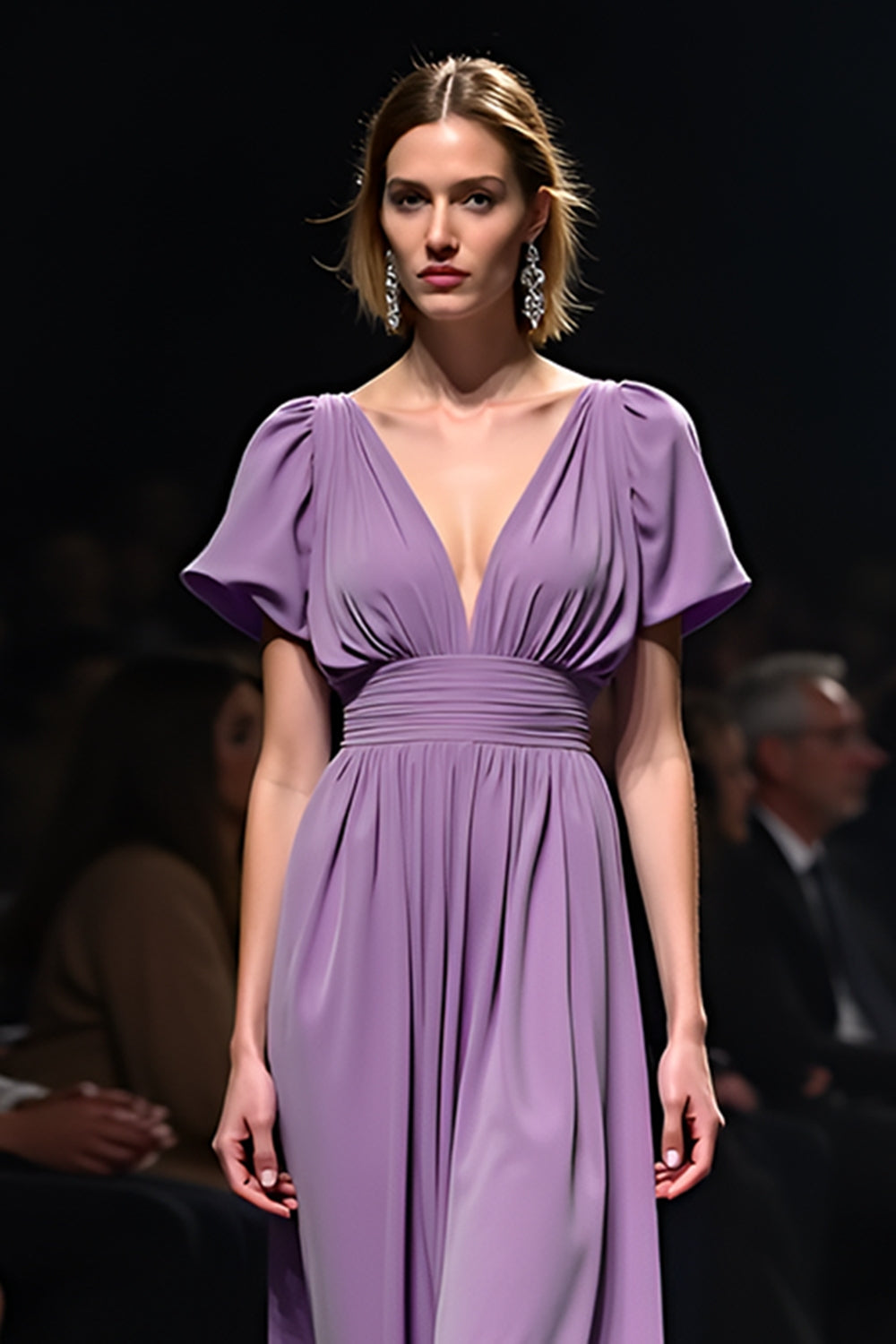 Purple V Neck A-Line Backless Wedding Guest Dress