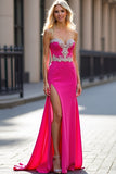 Sheath Fuchsia Sweetheart Floor Length Prom Dress with Slit