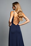 Navy V-Neck A Line Maxi Wedding Guest Dress with Slit