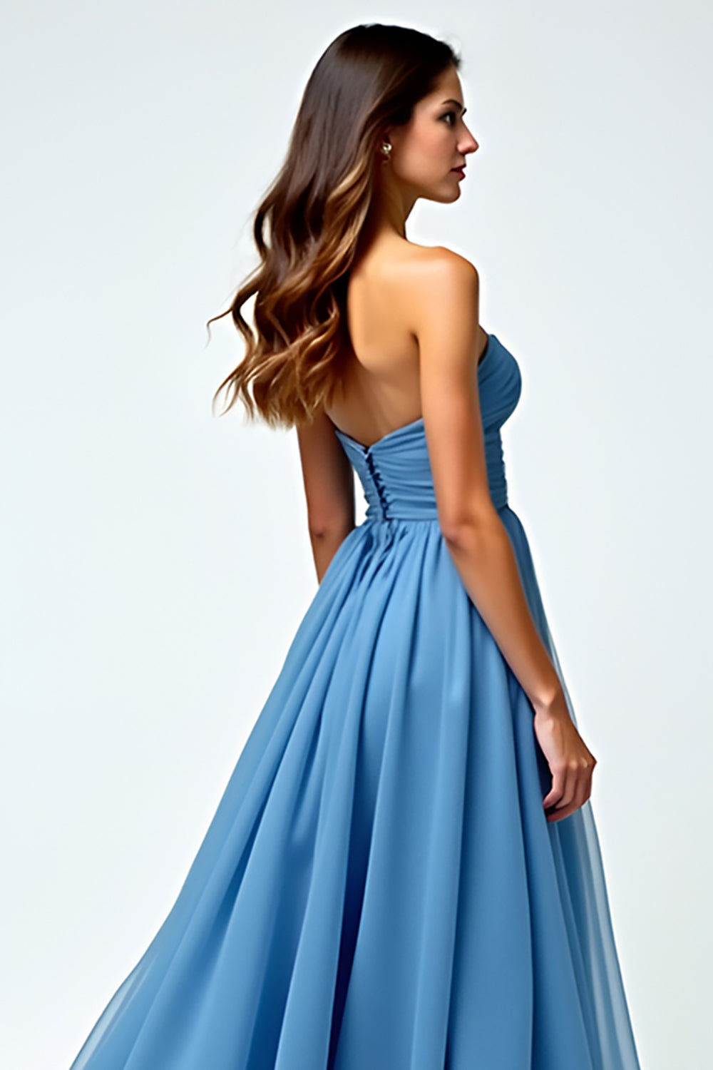 Strapless Sweetheart Grey Blue A Line Maxi Prom Dress with Slit
