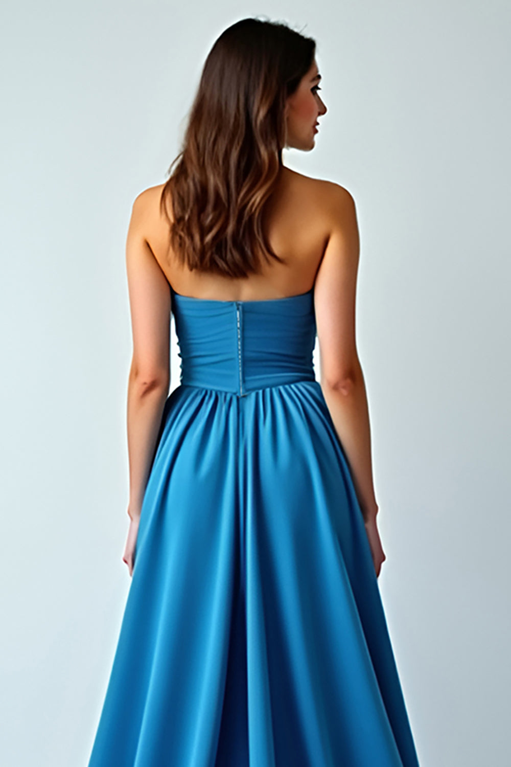 Blue Sweetheart A Line Long Wedding Guest Dress with Slit