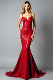 Glitter Mermaid Dark Red Spaghetti Straps Backless Long Prom Dress