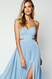 Blue Sweetheart A Line Long Wedding Guest Dress with Slit