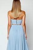 Blue Sweetheart A Line Long Wedding Guest Dress with Slit