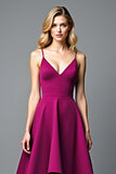A Line V-Neck Dark Purple Ruffled Satin Long Formal Dress