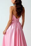 Pink V-Neck A Line Bow High-Low Prom Dress