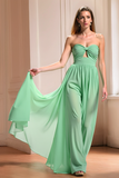 Mint Strapless Keyhole Bridesmaid Dress with Cape